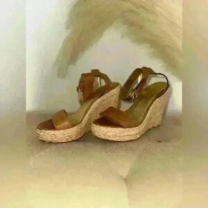 Coach Brown Leather Espadrilles Gracyn Wedges Sandals Women’s 6M